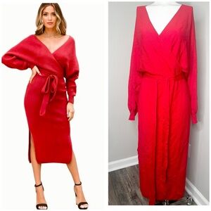 PERFECT HOLIDAY RED KNITTED OFF THE SHOULDER DRESS- 
SIZE XL- PRELOVED